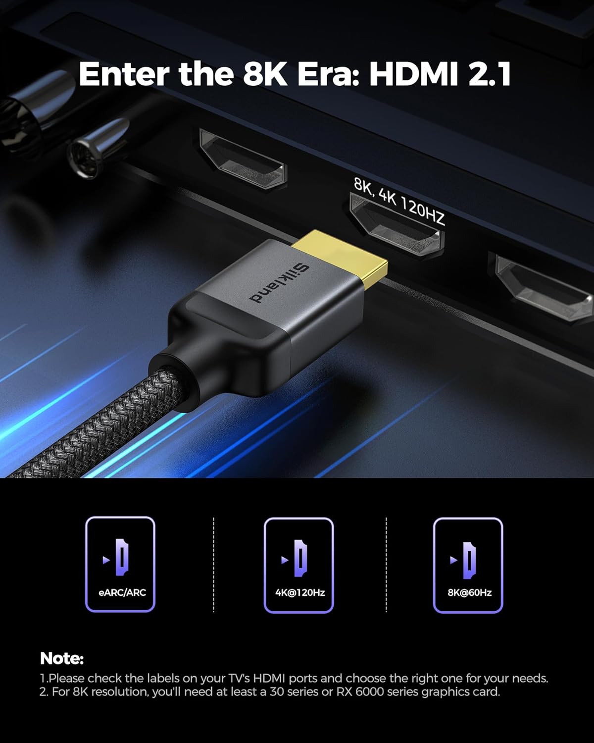 Silkland Long 10K 8K HDMI 2.1 Cable 40ft, (Upgrade Braided) Ultra High Speed HDMI Cable [8K@60Hz, 4K@120Hz] 48Gbps, HDR 10+, eARC, ARC, HDCP 2.2/2.3, Compatible for PS5/Xbox/Soundbar/Roku TV