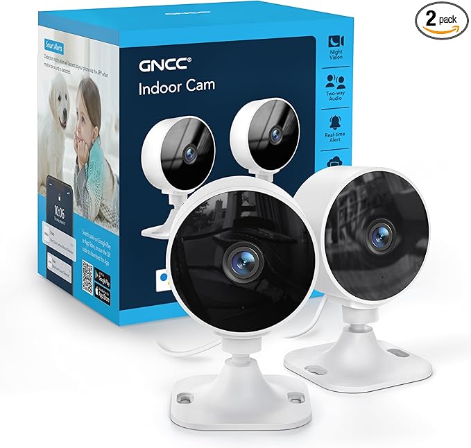 GNCC Cameras for Home Security,Indoor Security Cam,Dog Camera with Phone App,1080P Motion Detection,2-Way Audio,Night Vision,Cloud & SD Card Storage, Works Alexa,Easy Install,Only 2.4G WiFi (2-Pack)