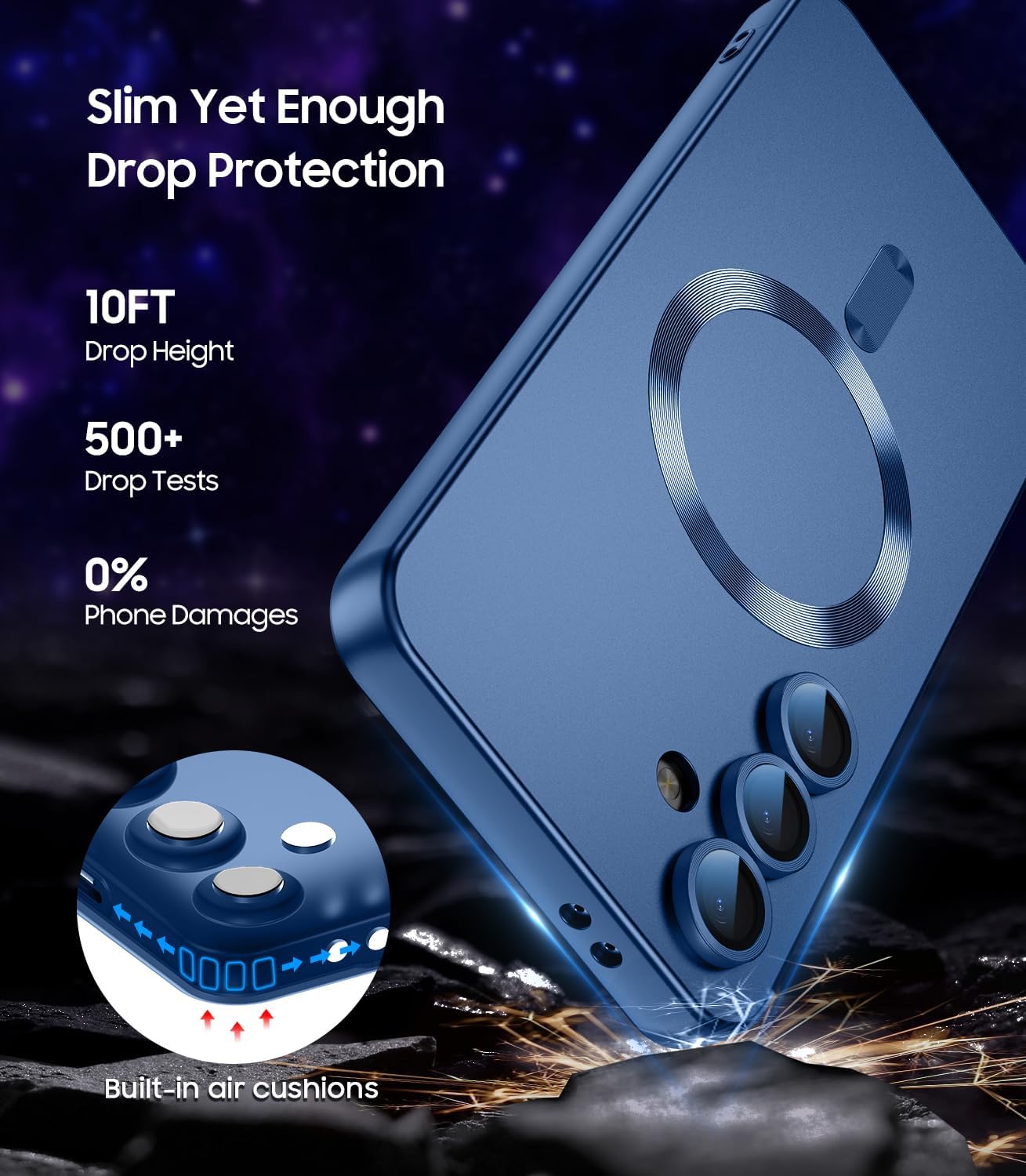 Magnetic for Samsung Galaxy S25 Case [Compatible with MagSafe][Built-in Camera Lens Protector] Slim Soft Silicone Bumper Shockproof Metallic Luster Phone Case (Blue)
