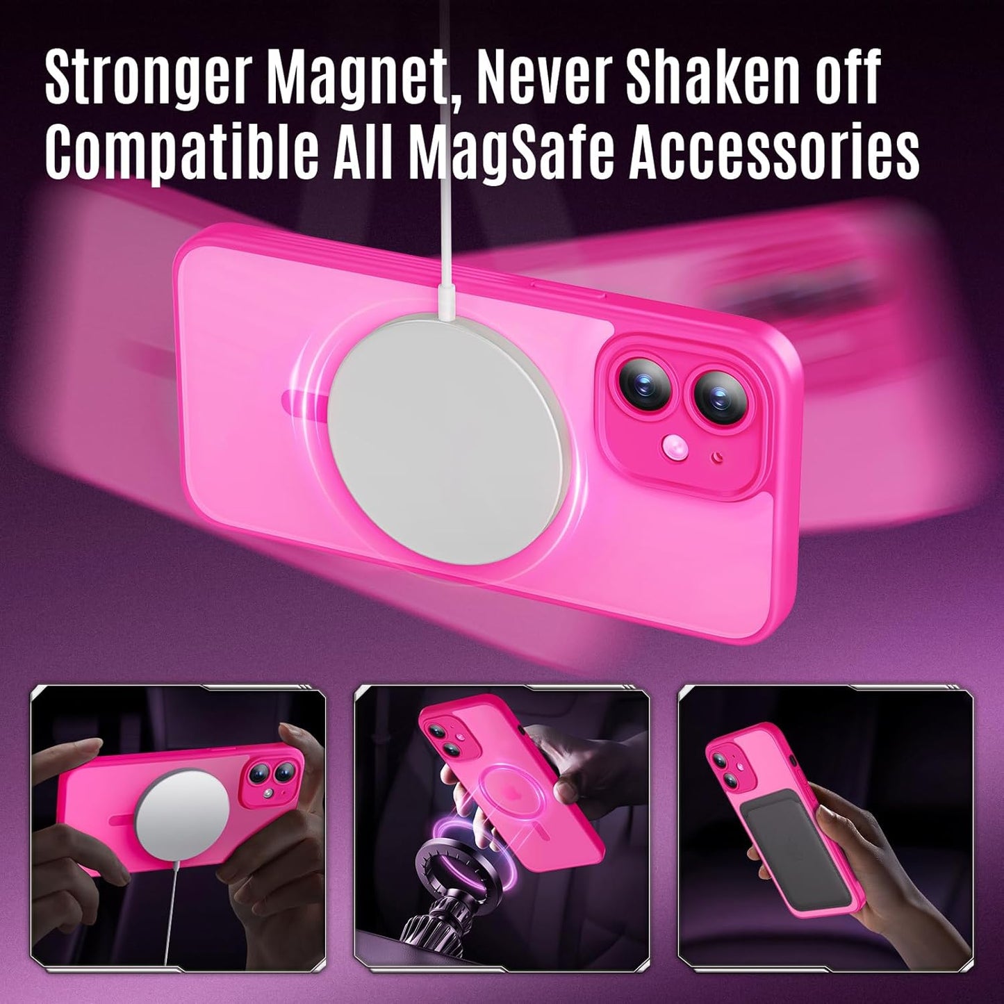 Designed for iPhone 12 Case, Compatible with MagSafe, with Privacy Screen Protectors X2, [Camera Protection] [15FT Military Drop Protection] Shockproof Phone Case, 6.1", Hot Pink