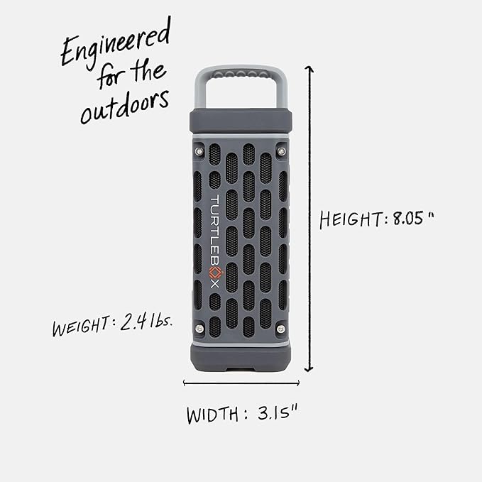 Turtlebox Ranger: Loud! Outdoor Portable Bluetooth 5.4 Speaker | Rugged, Waterproof, Ultra-Portable | Plays to 105 db, Deep Bass, Shockproof, Unlimited Pairing for Full Stereo Experience, Gray