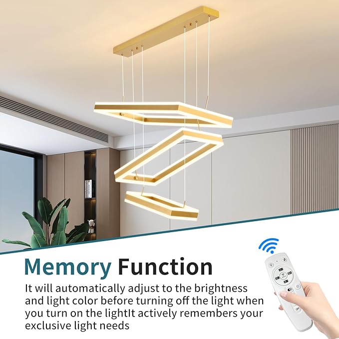 Modern Ceiling Pendant Light, LED Chandelier with Remote Control Dimmable 3 Color Mode & Brightness, Anti-Flicker Pendant Lights Kitchen Island Light Fixture for Dining Room Living Room