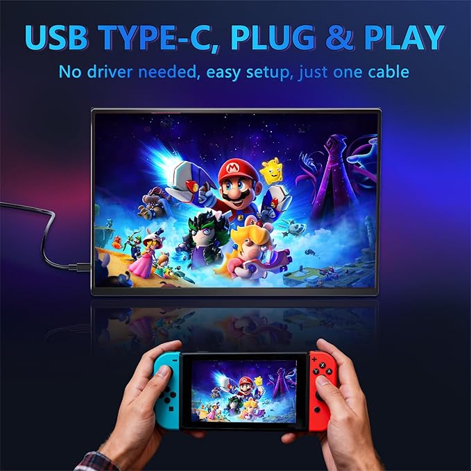 Portable Monitor 16inch 1200P 165Hz 450Nits 100%sRGB Portable Gaming Monitor USB-C HDMI Laptop Screen Extender, with Smart Cover,Dual Speakers, Portable Monitor for Laptop, PC Phone Xbox Switch