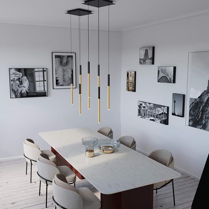 ALTAIR 4 Mini Pendant Lighting Black-Brass - LED Hanging Light Fixture for Kitchen Island, Bar, Foyer - Cluster Pendants - Dimmable, Adjustable Wire, Lamp Bulb Included