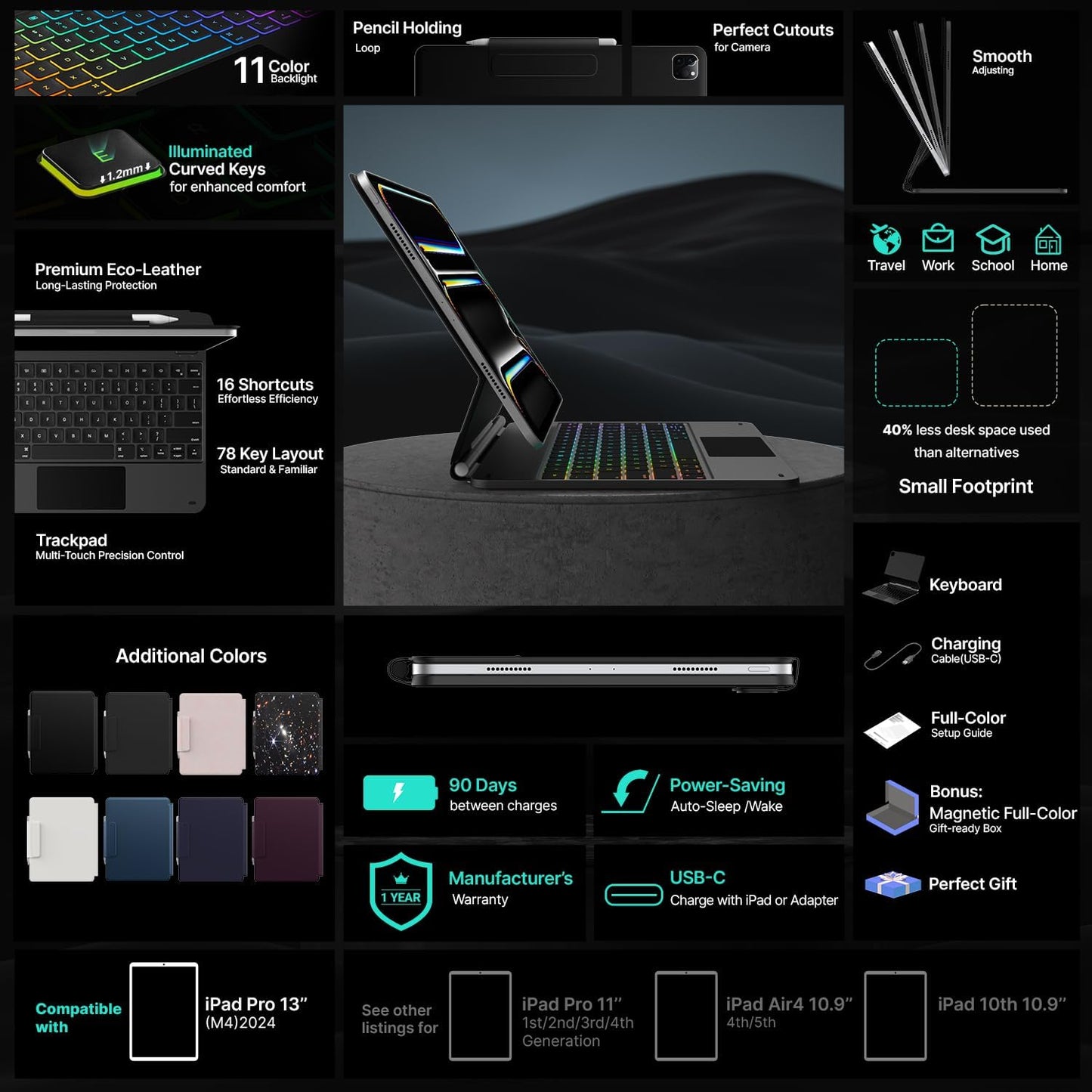 typecase Keyboard Case for iPad Pro 13-inch (M4) 2024,Magic Keyboard with 11 Colors Backlight for iPad Pro 13,Keyboard Case with Pencil Holder,Multi-Touch Trackpad,Easy-Set Magnetic Stand,Carbon Fiber