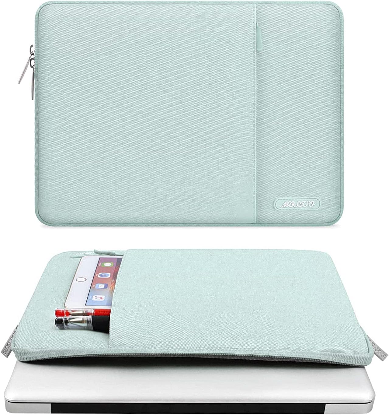 MOSISO Laptop Case 13.3 inch, 13-13.3 inch Laptop Sleeve Compatible with MacBook Air/Pro 13 / Pro 14, HP Dell ASUS Lenovo Notebook, Polyester Vertical Computer Sleeve Bag with Pocket, Mint Green