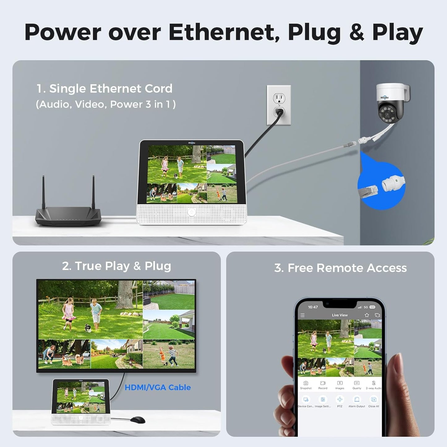 【12’’ Monitor + Human Tracking】Hiseeu 4K PoE Security Camera System, 6Pcs 5MP PoE PTZ Security Cameras, All-in-One Monitor, 2-Way Audio, Remote Access, 8MP 16 Channel P oE NVR, Home CCTV Surveillance