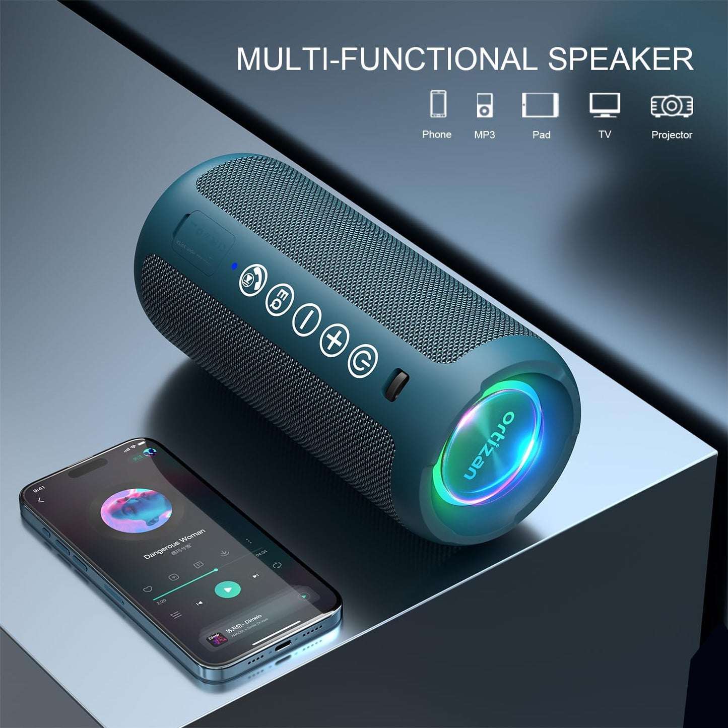 Ortizan Portable Bluetooth Speaker: IPX7 Waterproof, 24W Loud Sound, Deep Bass, Bluetooth 5.3, LED Lights, Wireless Stereo Pairing, 30H Playtime, for Home/Outdoor/Party/Beach, Birthday Gift (Blue)