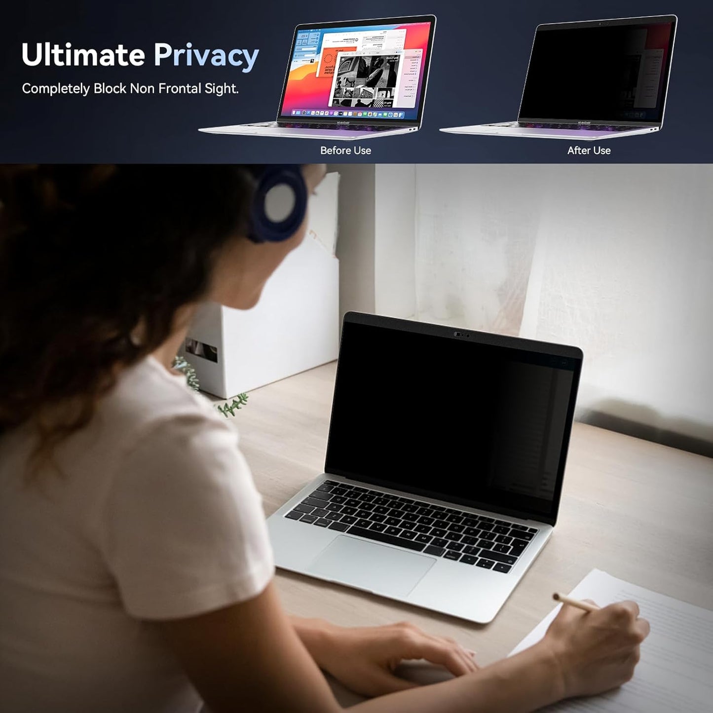 Privacy Screen MacBook Pro 13 Inch(2016-2022, M1, M2)/MacBook Air 13 in (2018-2021, M1), Magnetic Removable Anti Glare Blue Light Filter with Camera Cover,Anti Spy Laptop Screen Protector for Mac 13In