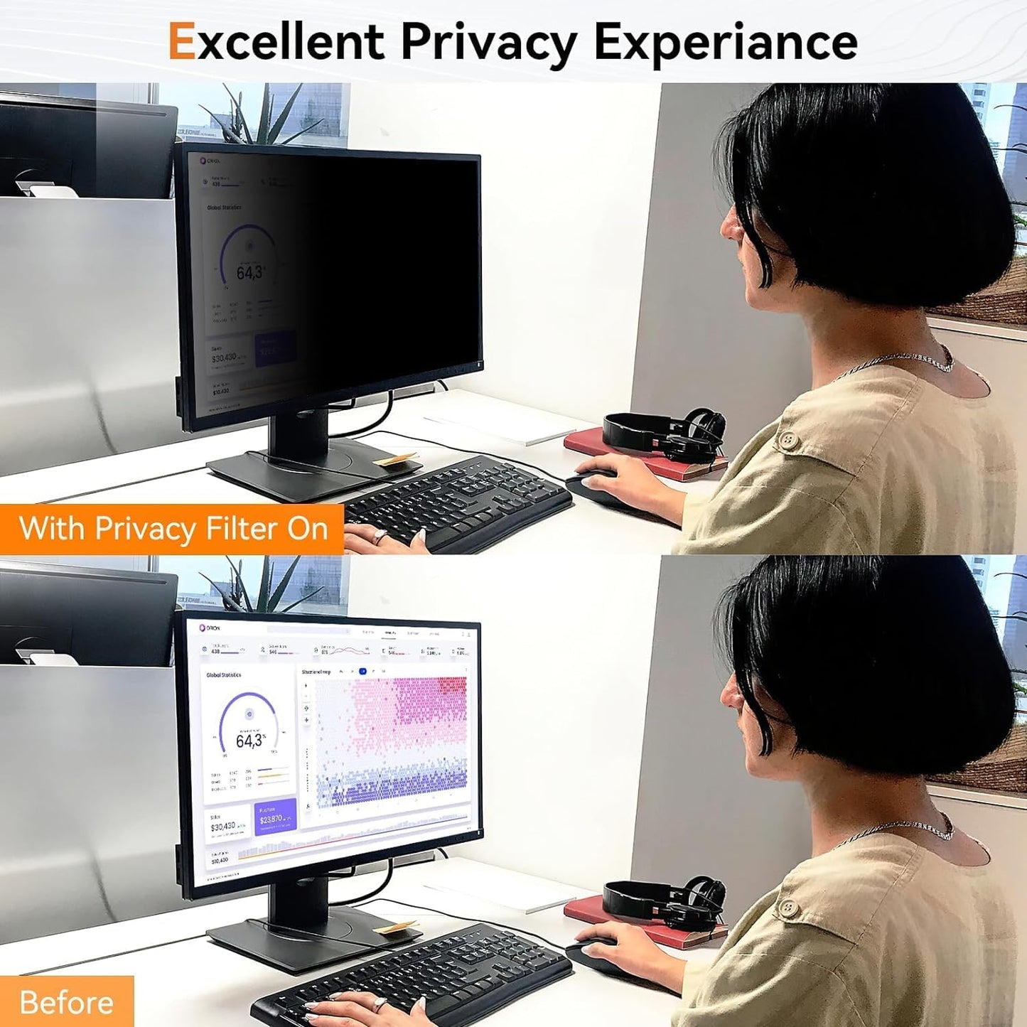 [5-Pack] 18.5 Inch Computer Privacy Screen for 16:9 Widescreen Monitor, Anti Glare Anti-UV Eye Protection Desktop PC LED Monitor Filter, Removable Anti-Scratch Screen Film 18in