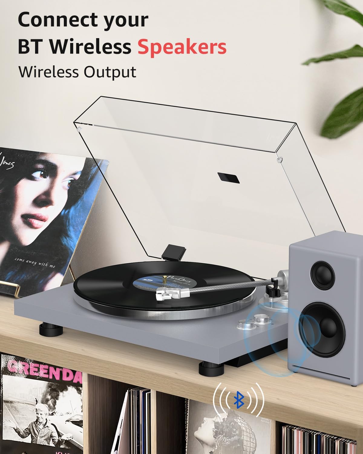 Turntable Record Player Wireless Output Carbon Fiber Tonearm Vinyl Player Aluminium Platter Belt-Drive LP Turn Tables 33 1/3&45 RPM Phono Level Audio RCA Line Output AT-3600L MM Cartridge Grey