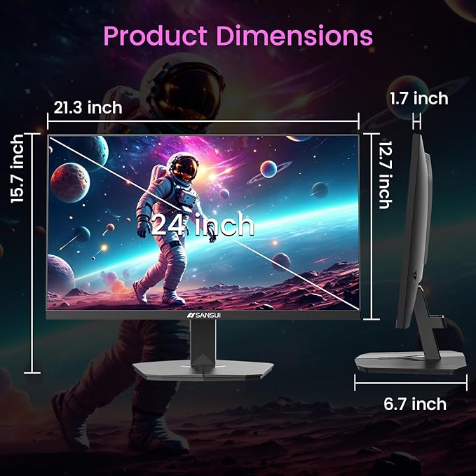 SANSUI 24 Inch Gaming Monitor 160Hz FHD 1080P Computer Monitor, FreeSync 1ms 4000:1 Contrast, HDMI DP Ports VESA Support Eye Care Monitor for Gaming Office (HDMI Cable Included ES-G24F4M)