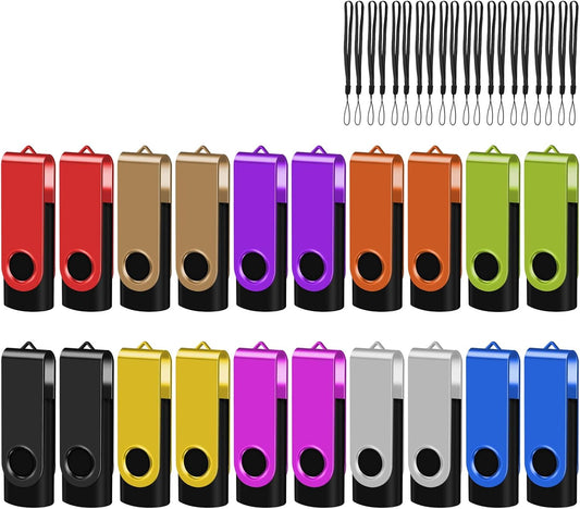 EASTBULL USB 2.0 Flash Drive 2GB with Lanyards Thumb Drives Bulk 20 Pack Colorful Multipack Memory Stick Pen Drive Swivel Design(2GB 20 Pack)