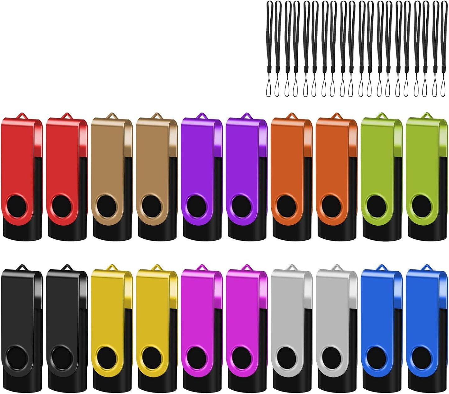 (Not 128GB) EASTBULL USB 2.0 Flash Drive 128 MB with Lanyards Thumb Drives Bulk 20 Pack Colorful Multipack Memory Stick Pen Drive Swivel Design(128MB 20 Pack)