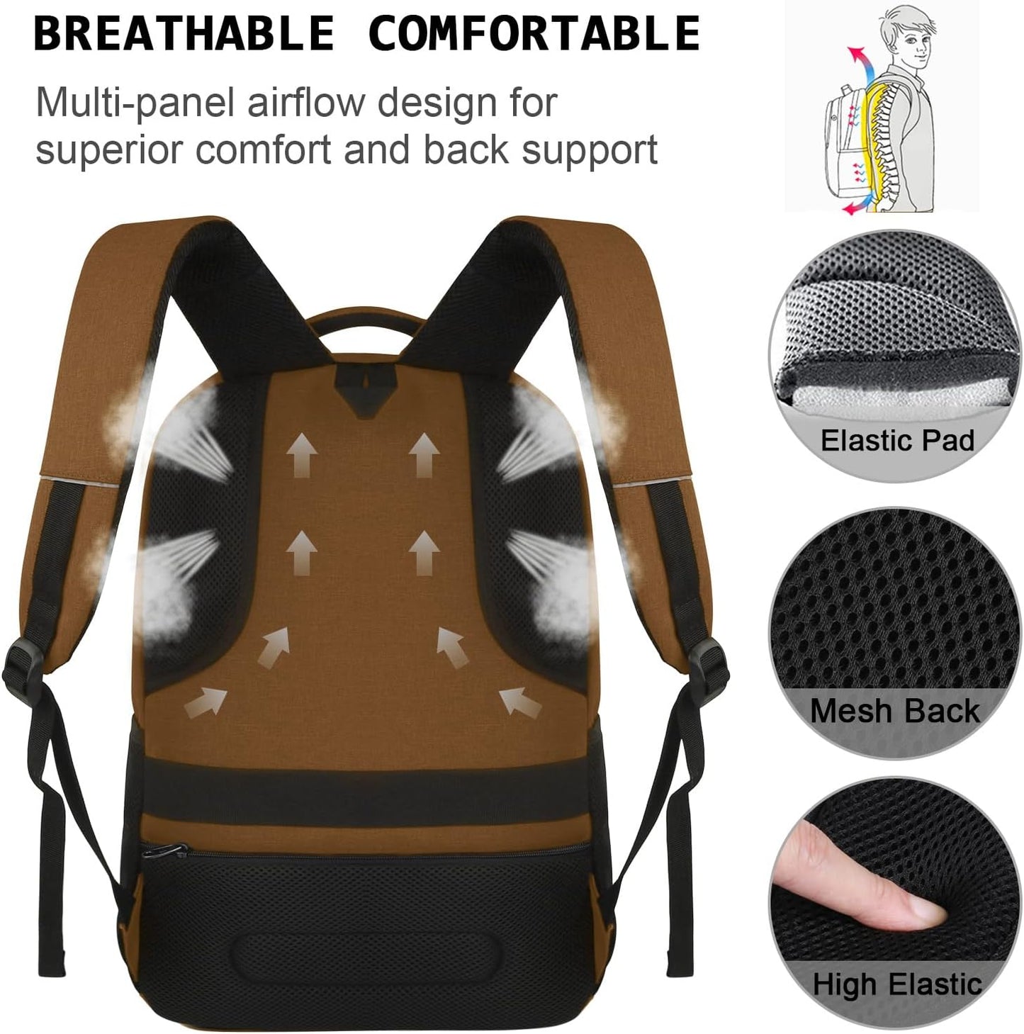 Volher Laptop Backpack,Business Travel Anti Theft Slim Durable Laptops Backpack with USB Charging Port,Water Resistant College Computer Bag for Women & Men Fits 15.6 Inch Laptop and Notebook-Brown