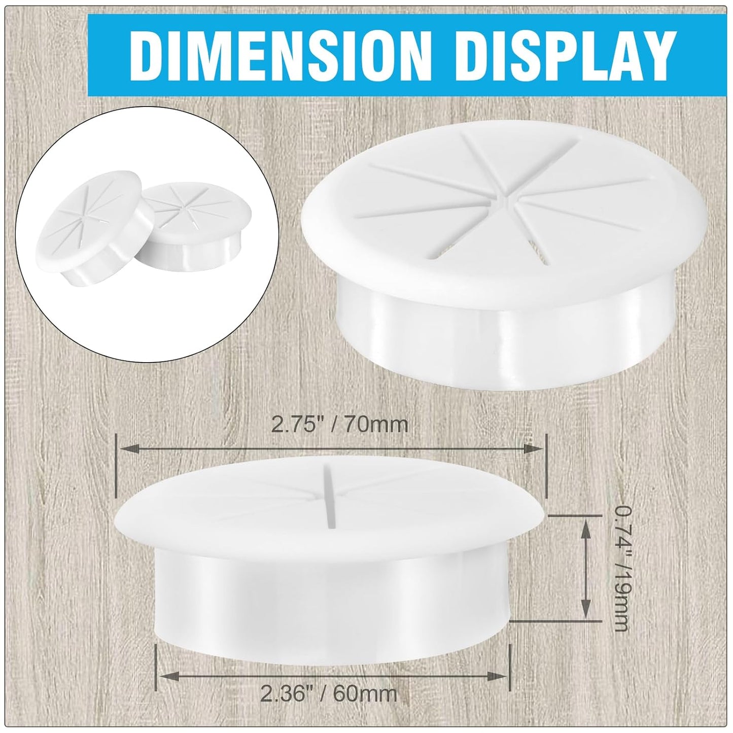 2-3/8" White Desk Grommet, JTemgle Flexible Cable Grommet Rubber Cable Hole Cover Wire Organizer Caps Desktop Cord Management for Home Office TV Stands Tabletops, 10 Pieces