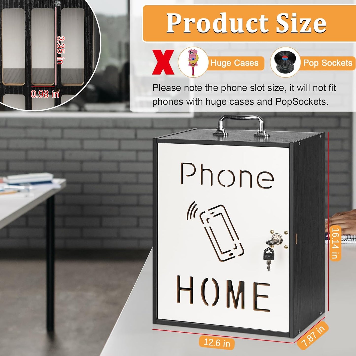 Cell Phone Holder Classroom 36 Slots Wooden Cell Phone Storage Cabinet Pocket Chart with Handle and Security Lock for Classroom Office (36 Grid Cabinet Black)
