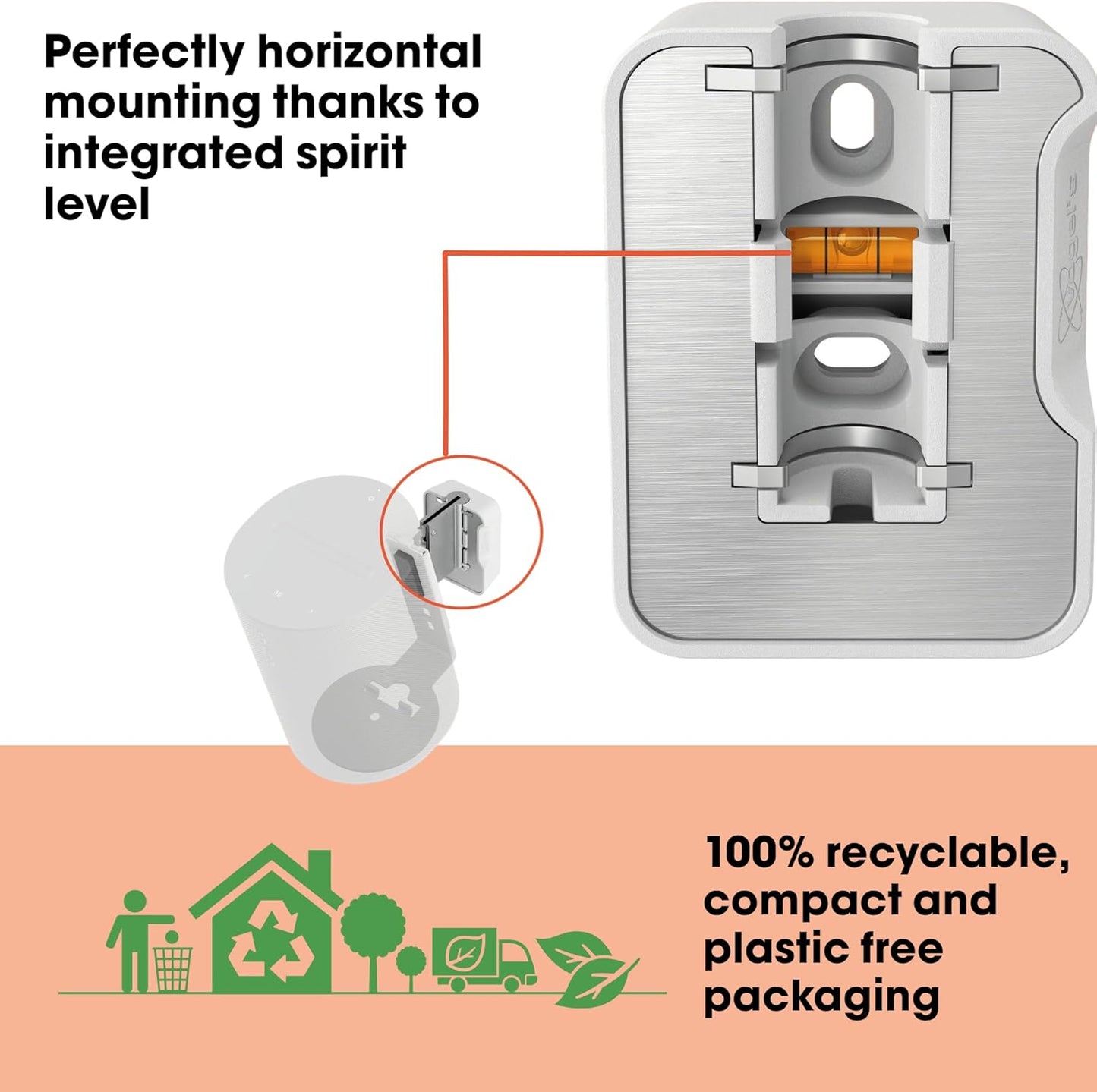 Vogel's SWM 4111 Speaker Wall Bracket for Sonos ERA 100, Max. 11 lbs (5 kg), Tiltable -30º/+30º, Swivels up to 70º (Left/Right), White, 1 Bracket