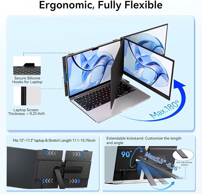 14" Laptop Screen Extender, Ultra-Thin Ligthweight FHD 1080P IPS Laptop Monitor Extender Dual Screen, Portable Monitor for Laptops 13-17.3" USB-C/HDMI Plug and Play for Windows/Mac/Android/PS5
