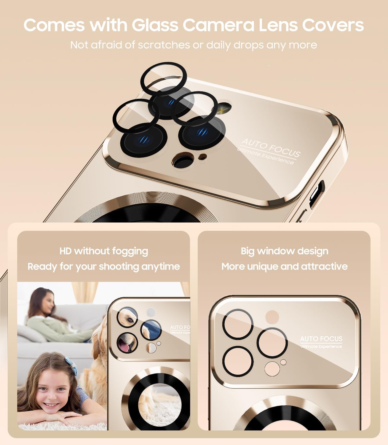 Magnetic for iPhone 16 Pro Case, Compatible with MagSafe, Built-in Camera Lens Protector, Logo View, Military Grade Drop Protection Phone Cover, Desert Titanium