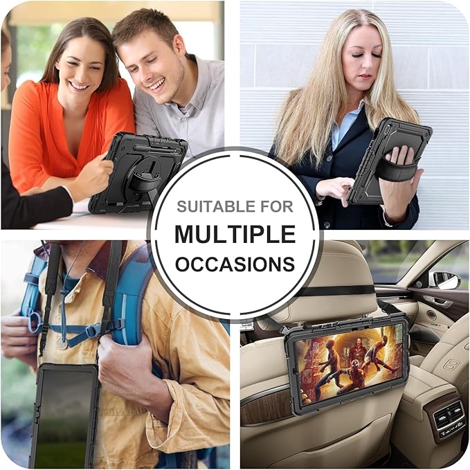 Case for Samsung Galaxy Tab S8/S7 11-inch 5G Tablet Case 2022/2020, [with Tempered Glass Screen Protector],360° Rotating Kickstand/Hand & Shoulder Strap/S Pen Holder (Black)