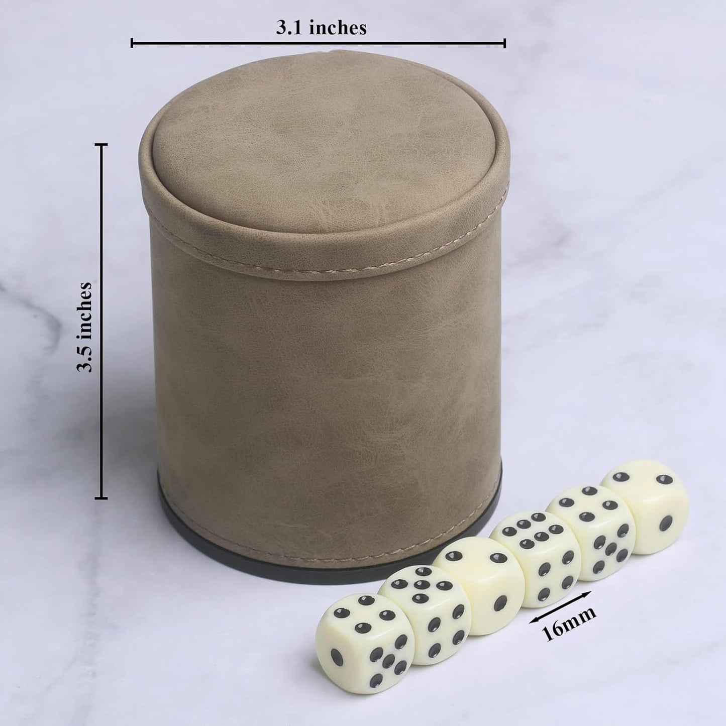 PU Leatherette Dice Cup with 6 Dot Dices for Yahtzee Farkle Bar Party Dice Games