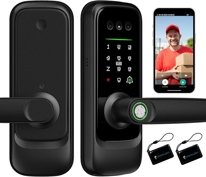 Smart Lock with Face Recognition, 3-in-1 Camera+ Doorbell+ Keyless Entry Door Handle, Palm Vein, Fingerprint, Keypad, WiFi Electronic Knob for Front Door and Bedroom,Motion Sensor,Tuya App