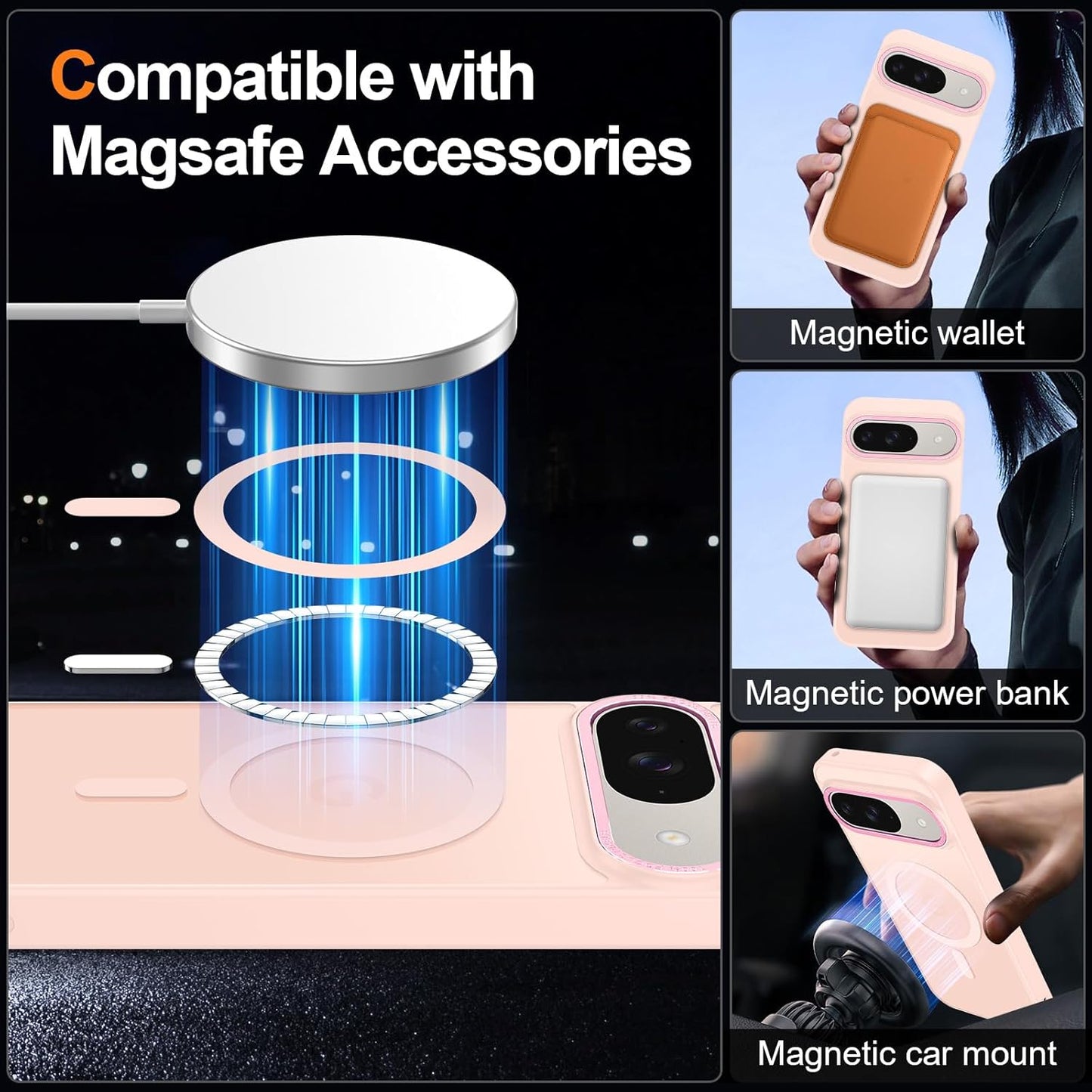 Magnetic for Google Pixel 9/Pixel 9 Pro Case, [Military Grade Drop Protection] [Compatible with MagSafe] Shockproof Slim Translucent Matte Anti-Slip for Women Girls Men Case, Pink