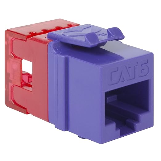 ICC CAT6 Keystone Jack with Slim Profile 180 Degree Punch Down, RJ45 UL Listed PoE++ TAA Compliant for Wall Plate or Patch Panel, Works with JackEasy Termination Tool, Purple