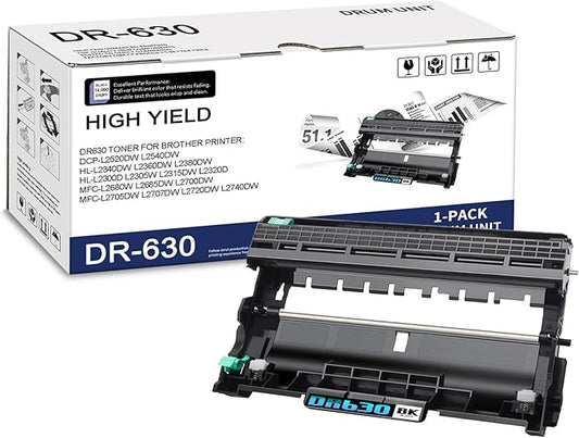 1-Pack DR630 High Yield Black Drum Unit, Replacement for Brother HL-L2300D L2305W L2315DW L2320D L2340DW L2360DW L2380DW MFC-L2680W L2700DW L2705DW L2720DW L2740DW DCP-L2520DW L2540DW Printer
