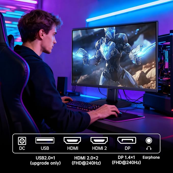 KTC 24.5 Inch 240Hz Gaming Monitor, FHD 1080p Fast IPS Computer Monitor, 1ms with Adaptive-Sync, HDR400, HDMI x2, DPx1, VESA Mount, Tilt/Pivot/Height Adjustment, H25T7-3