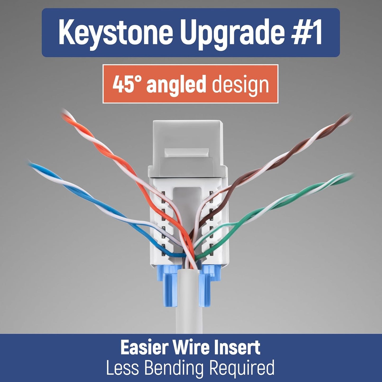Everest 45° Angled RJ45 Cat5e Keystone Jacks 50-Pack in Gray - Slim Profile Female RJ45 Connectors - Cat 5e Keystone Jack - Compatible with 45° Angled Speed Termination Tool - 45Term (B0BL3GS7ZY)