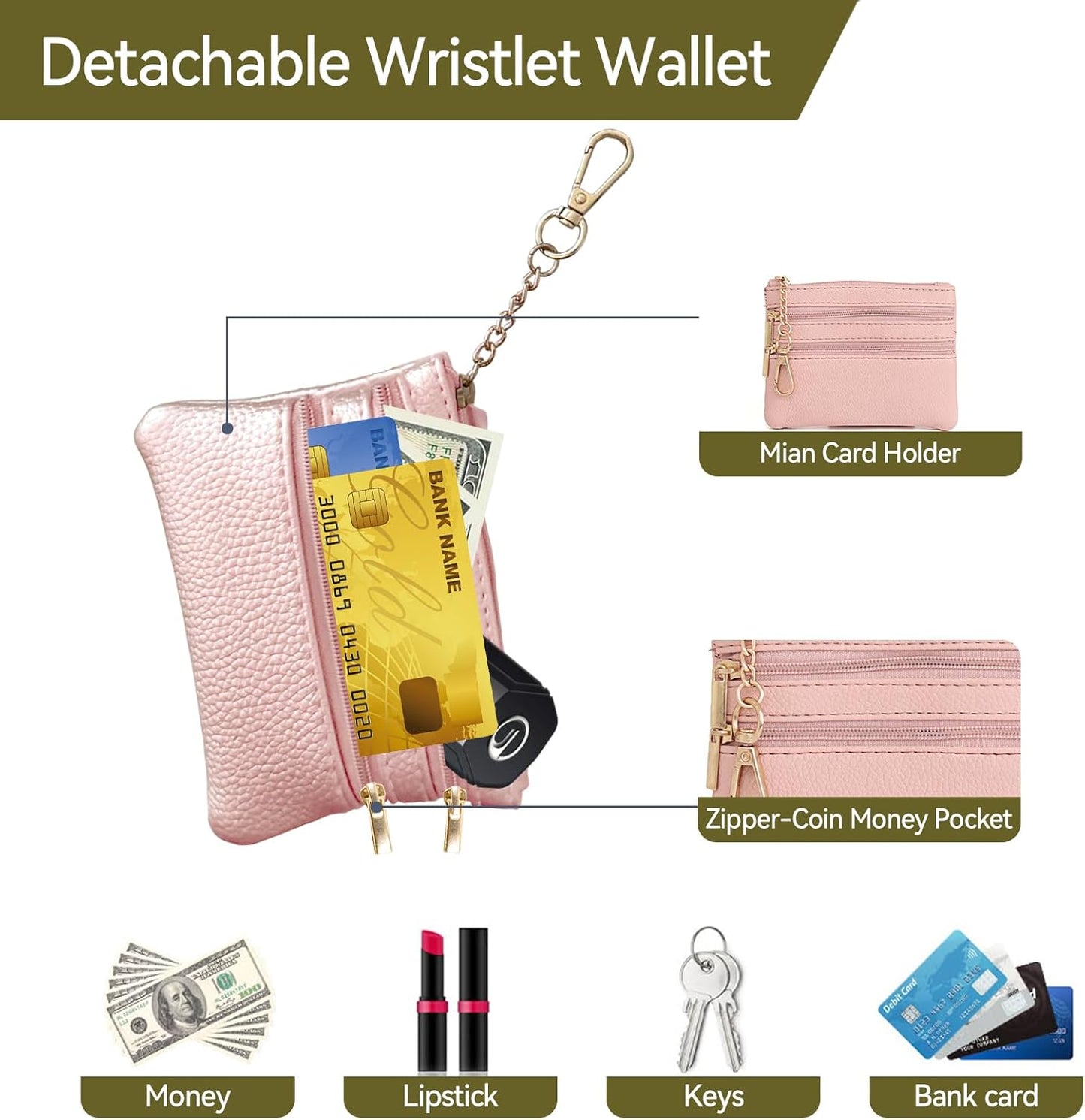 Clip and Go Strap for Phone Gold Metal Chain with Pink Purse Wallet Crossbody Phone Lanyard for Women with Cell Phone Stand Holder 2 Patches Tether Adjustable Anti Theft for iPhone 16 15 14 All Phones