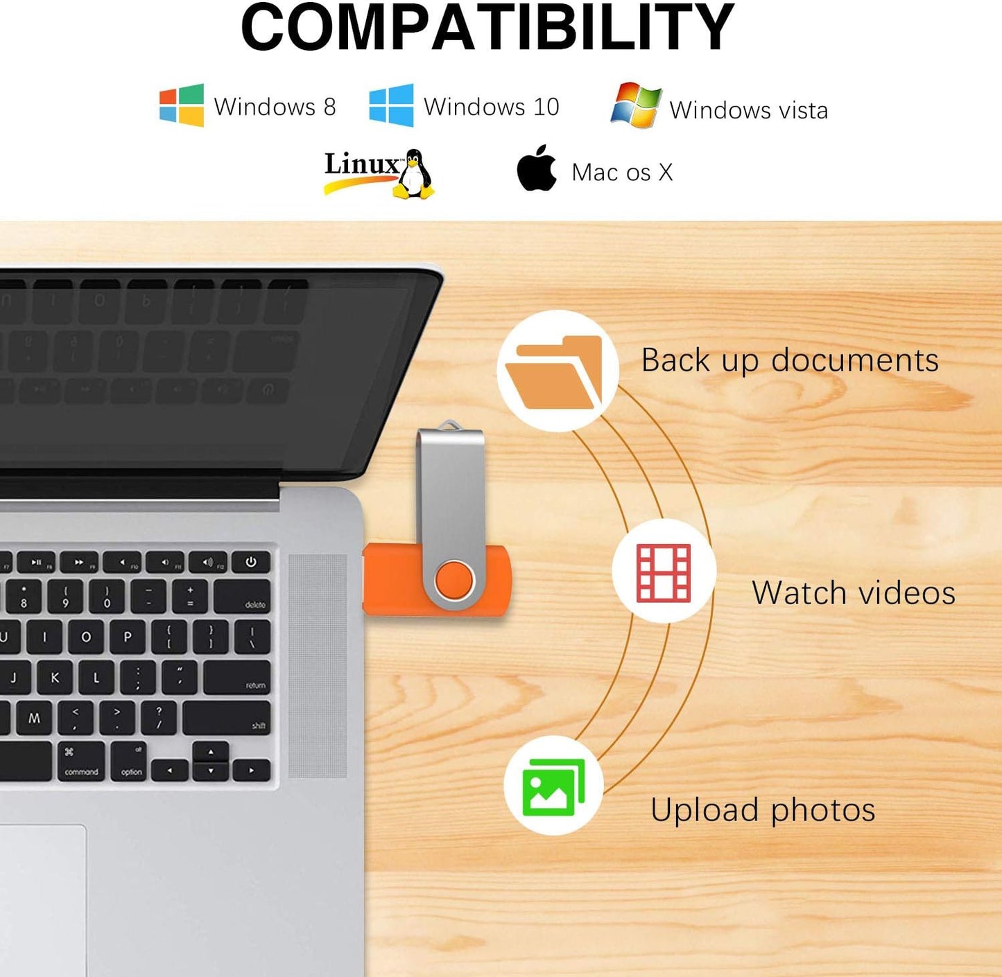 KOOTION 16GB USB 3.0 Flash Drive 16 gb Flash Drives 10pcs Thumb Drive Keychain Jump Drive Swivel Memory Sticks, Orange