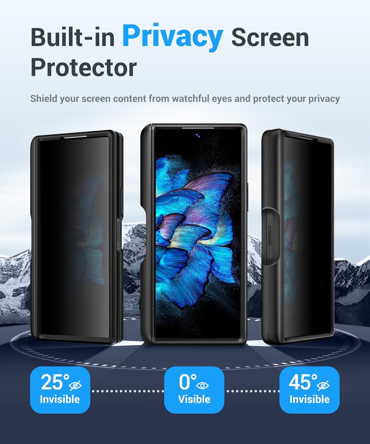 BERFY for Z Fold 7 Case with Privacy Screen Protector, [Anti Spy] Military Grade Hidden Kickstand & Slide Camera Cover, Full Body Shockproof Slim Hard Phone Case for Samsung Galaxy Z Fold 7, Black
