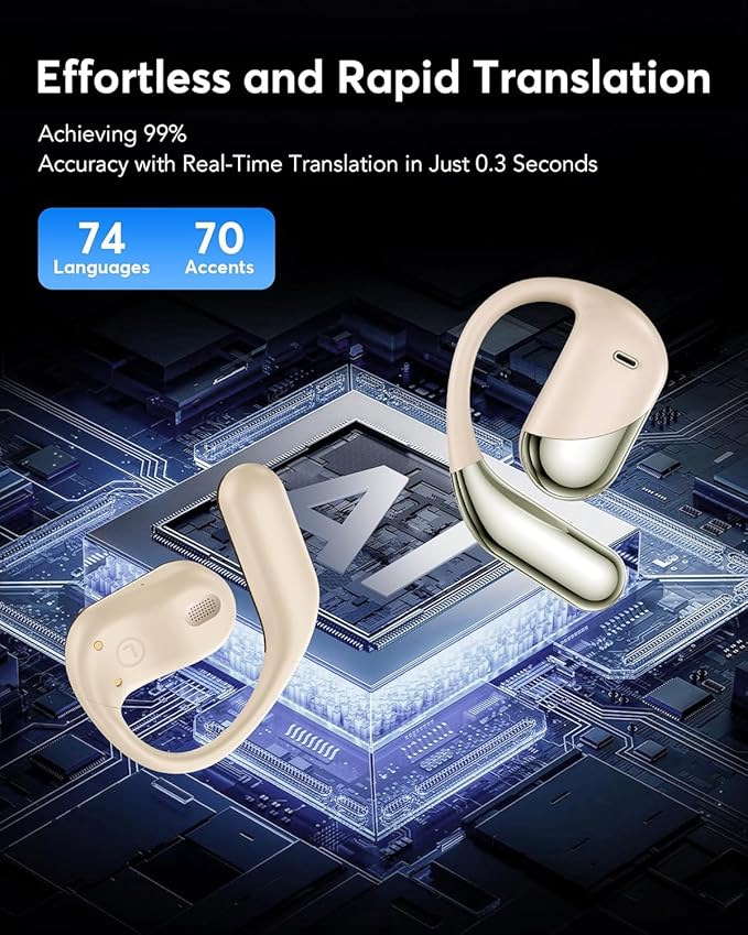 Open Ear Bone Conduction Headphones，AI Translation Earbuds Real Time, 3-in-1 Translator Earbuds 144 Languages & Accents, Audifonos Traductores Inglés Español,Touch Control Operate Fit Cycling Running