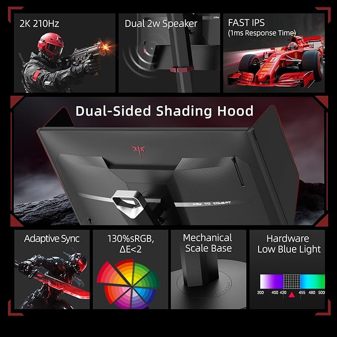 KTC 27 Inch Gaming Monitor 27M1, 1440p 200Hz Computer Monitor with Built-in Sperkers, Up to 210Hz, 2K QHD Fast IPS, Adaptive Sync, 130% sRGB, ΔE＜2, Height Adjustable Monitors with Shielding Hood