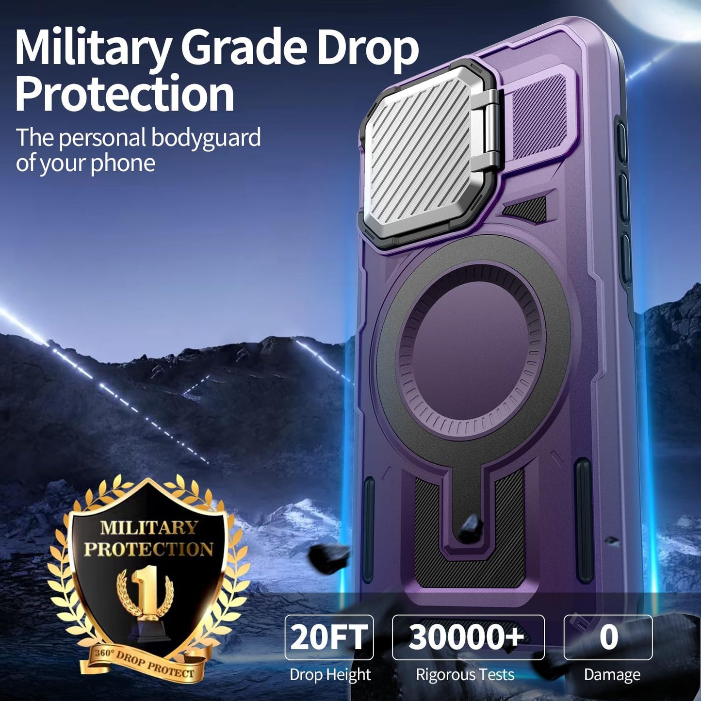 Camera Stand Case for iPhone 14 Pro Max, [Compatible with Mag Safe] [Lens Cover] 2024 Version Military Grade Protective Soft Case for iPhone 14 Pro Max 6.7 inch Men Women, Purple