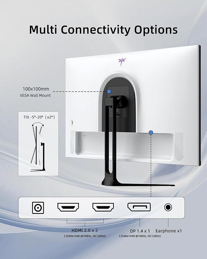 KTC 32 Inch 2K Computer Monitor, QHD (2560 x 1440) 120Hz Monitor with IPS Panel, Adaptive Sync, HDR10, HDMI/DP, Tilt Adjustable, VESA Compatible, Eye Care PC Monitor for Office Gaming, White