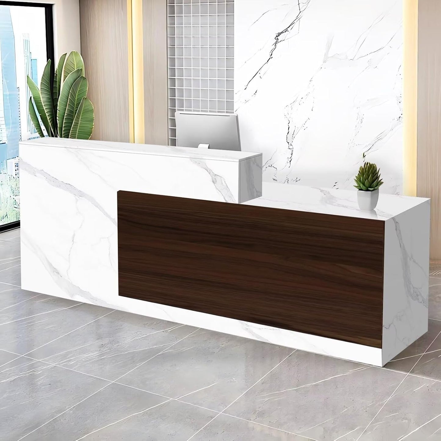 Reception Desk with Counter Modern Checkout Counter with Lockable Drawer Keyboard Tray Receptionist Desk for Office Salon Reception Table L Right 63inch/160cm