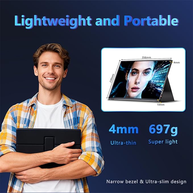 Portable Monitor 16inch 1200P 165Hz 450Nits 100%sRGB Portable Gaming Monitor USB-C HDMI Laptop Screen Extender, with Smart Cover,Dual Speakers, Portable Monitor for Laptop, PC Phone Xbox Switch