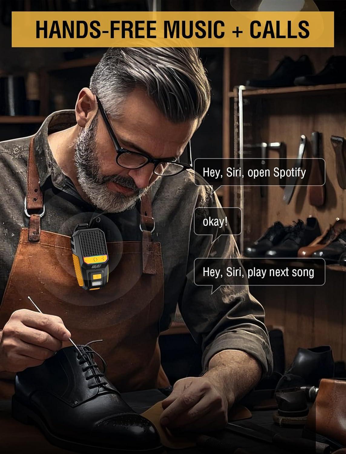 GBEAST Wearable Bluetooth Speaker, Clip-On Mini Portable Speakers All Day Playtime Waterproof Built-in Mic for Hands-Free Music/Calls Bluetooth Speaker with RGB/Flashlight for Jobsite/Outdoor/Golf