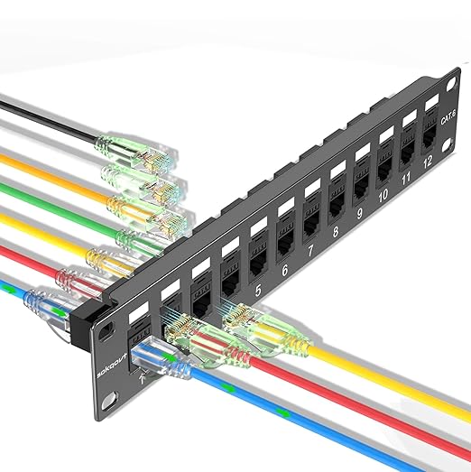 Mini Patch Panel 12 Port Cat6 with Coupler Keystone, Cat6 Network Panel 10G No Punch Down, Time-Saver Ethernet 1U Rj45 Panel, Rackmount 10 Inch Coupler Patch Panel