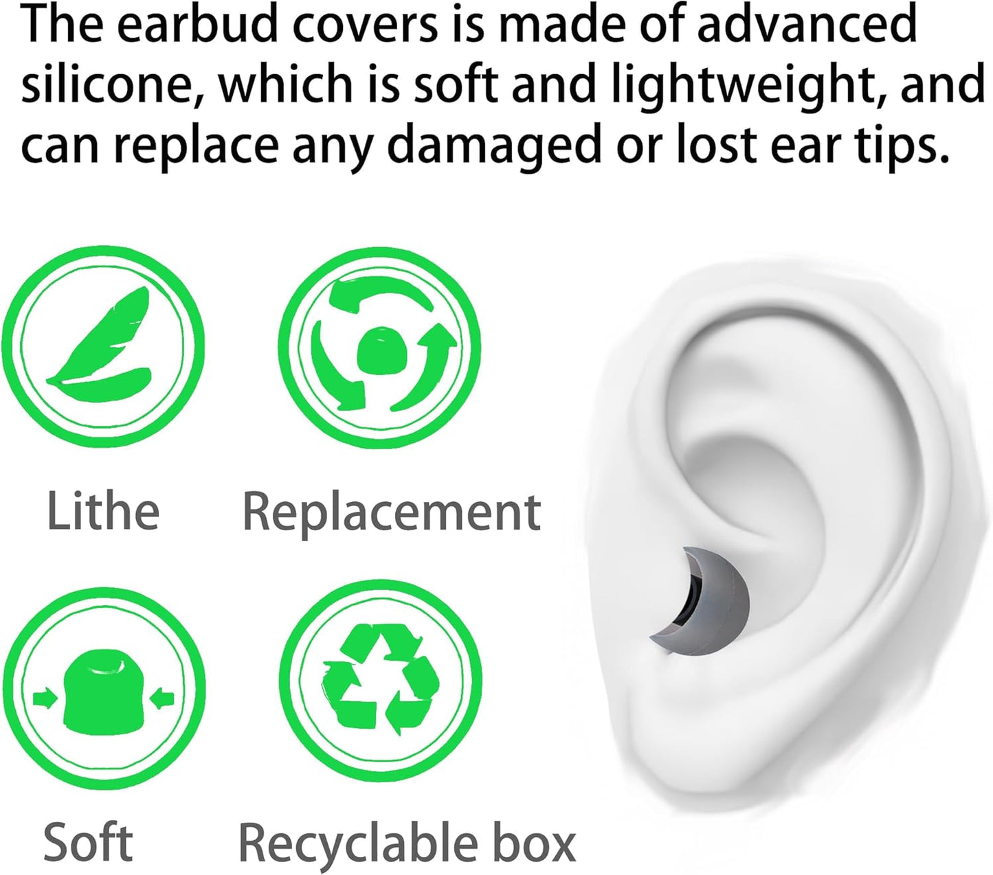 Silicone Replacement Earbud Tips Fit Most In-Ear Earbuds - Inner Hole 3.8mm - 5.1mm - 9 Pairs S, M, L Earphone Silicone Covers