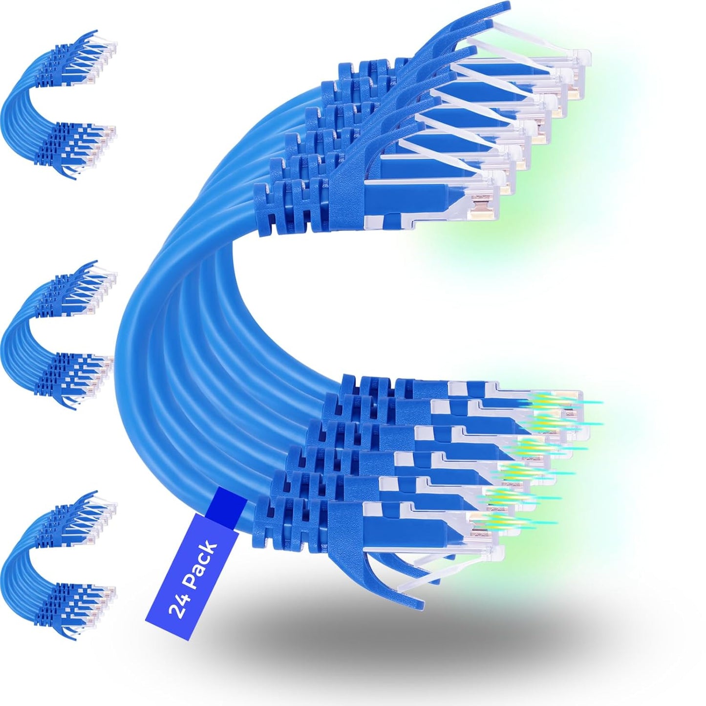 Rapink Patch Cables Cat6 5ft (24 Pack), Ethernet Patch Cable 10G Support, Cat 6 Patch Cable for Patch Panel to Switch, Flexiable Cat 6 Ethernet Cable with Gold Plated Blue