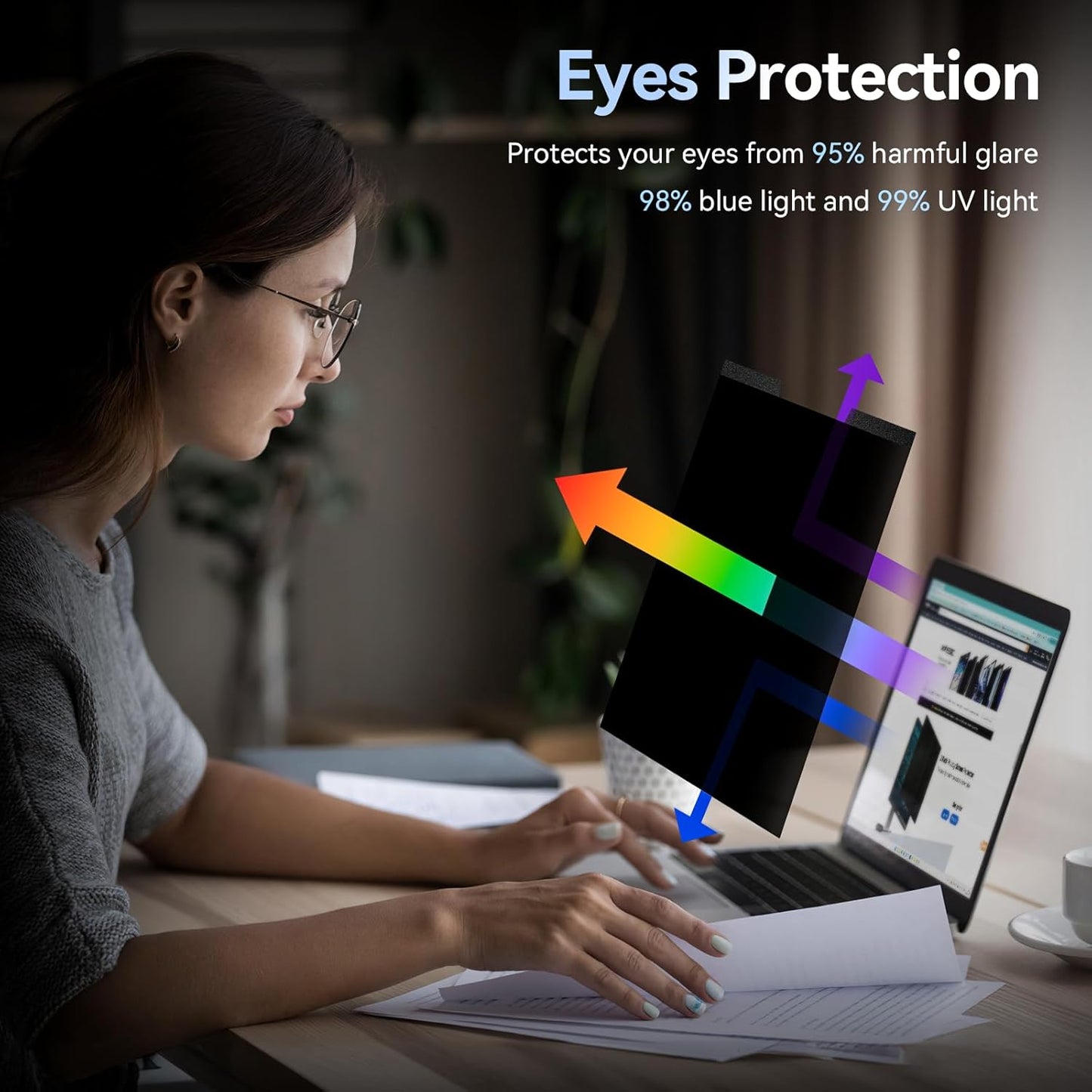 Magnetic 14 Inch Laptop Privacy Screen for 16:10 Computer Monitor, Removable Anti Glare Blue Light Filter Protector, 14 in Privacy Shield Compatible with Lenovo Hp Dell Acer Asus Thinkpad Envy Xps