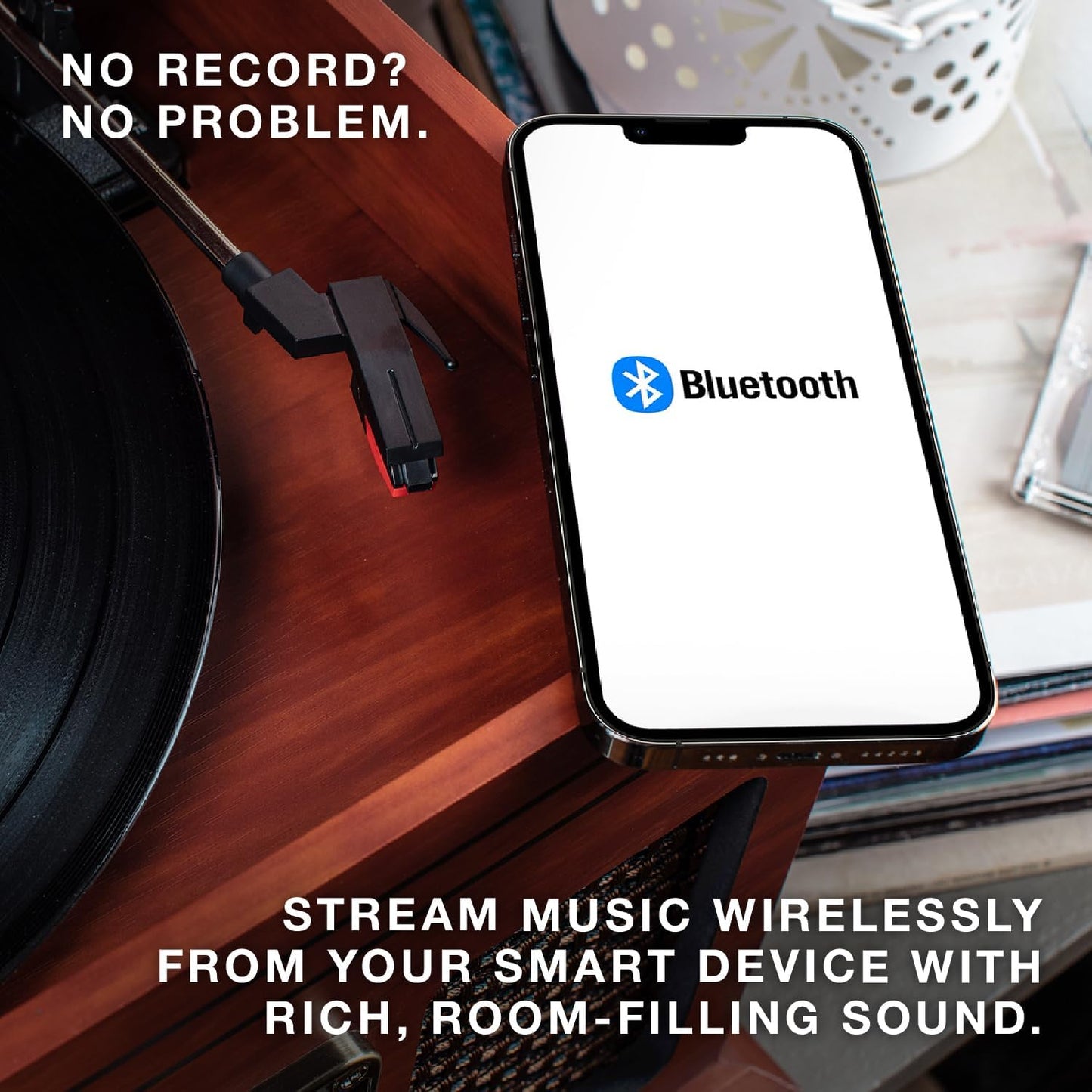 Victrola The Quincy 6-in-1 Bluetooth Record Player & Multimedia Center with Built-in Speakers – 3-Speed Turntable, CD & Cassette Player, AM/FM Radio, Wireless Music Streaming (Mahogony)