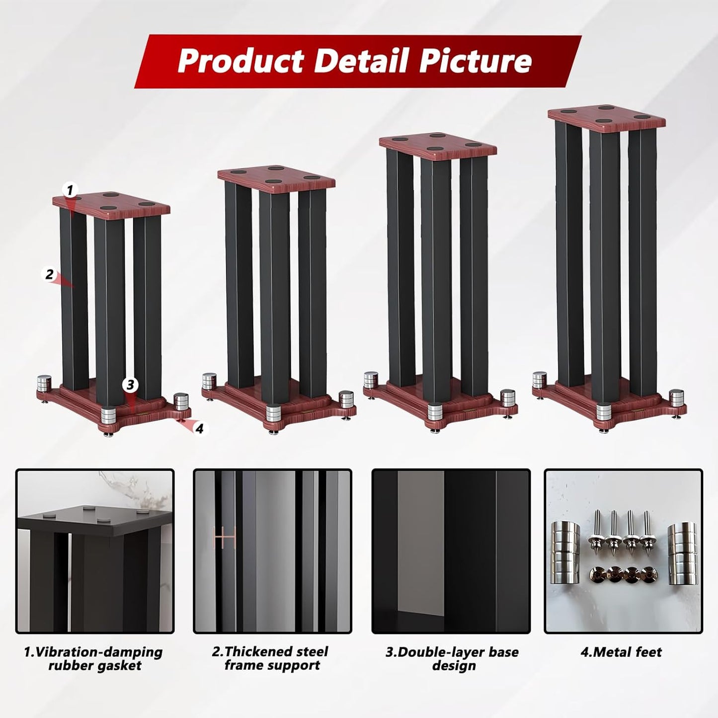 A Pair of Universal Speaker Stands, Heavy Duty Speaker Stands Holds Bookshelf Speaker Satellite Speaker Large Speaker, Vibration-Absorbing MDF Design, Holds 88lbs Speaker (Teak, 20cm/7.8in)