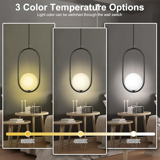 lobolighting Modern Pendant Lighting, 2 Pack Black Pendant Light Fixtures Adjustable Height Mid Century Chandelier, Frosted Glass Globe Single Hanging Light for Kitchen Island Dining Room Bedroom