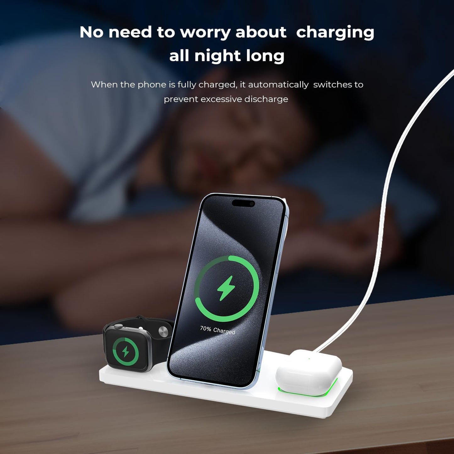 Wireless Charger Station 3 in 1, Fast Charging for iPhone 15/14/13/12 Pro/Max/Mini/Plus, Apple Watch 8/7/6/SE/5/4/3/2, AirPods 3/2/Pro/Pro 2, with Adapter (White)